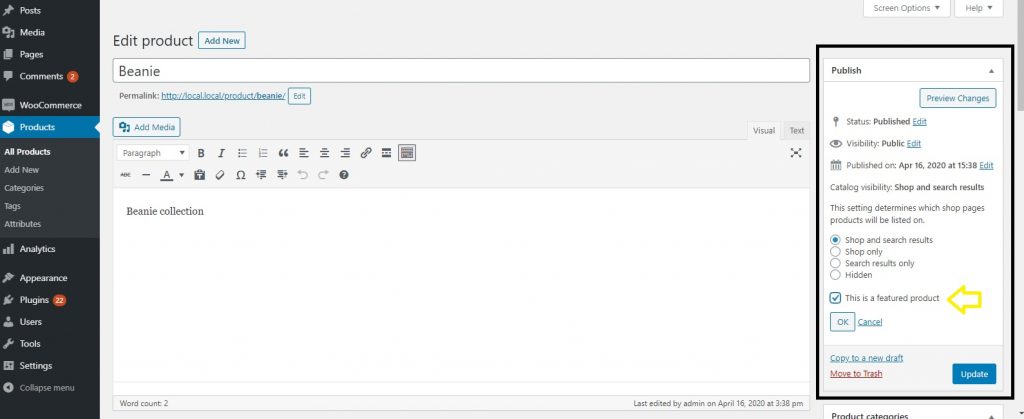 Ngay trang đăng sản phẩm sẽ có mục chọn hiện thị nổi bật dạng như thế này