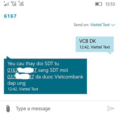 Đổi 11 số thành 10 số VCB