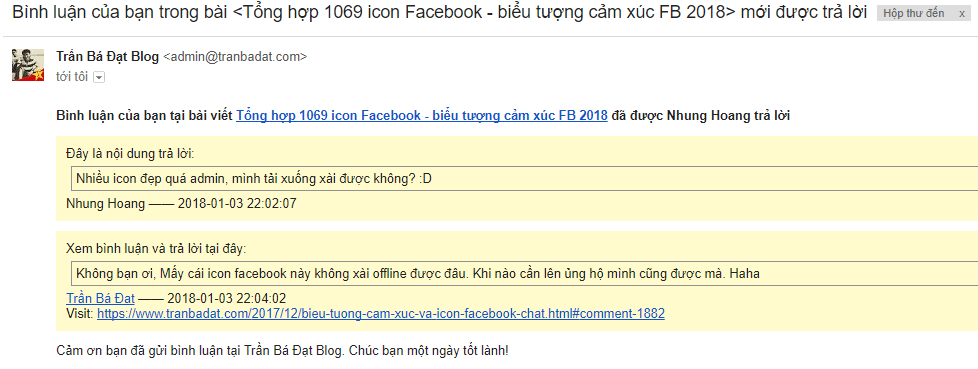 Gửi email thông báo khi có người trả lời bình luận WordPress