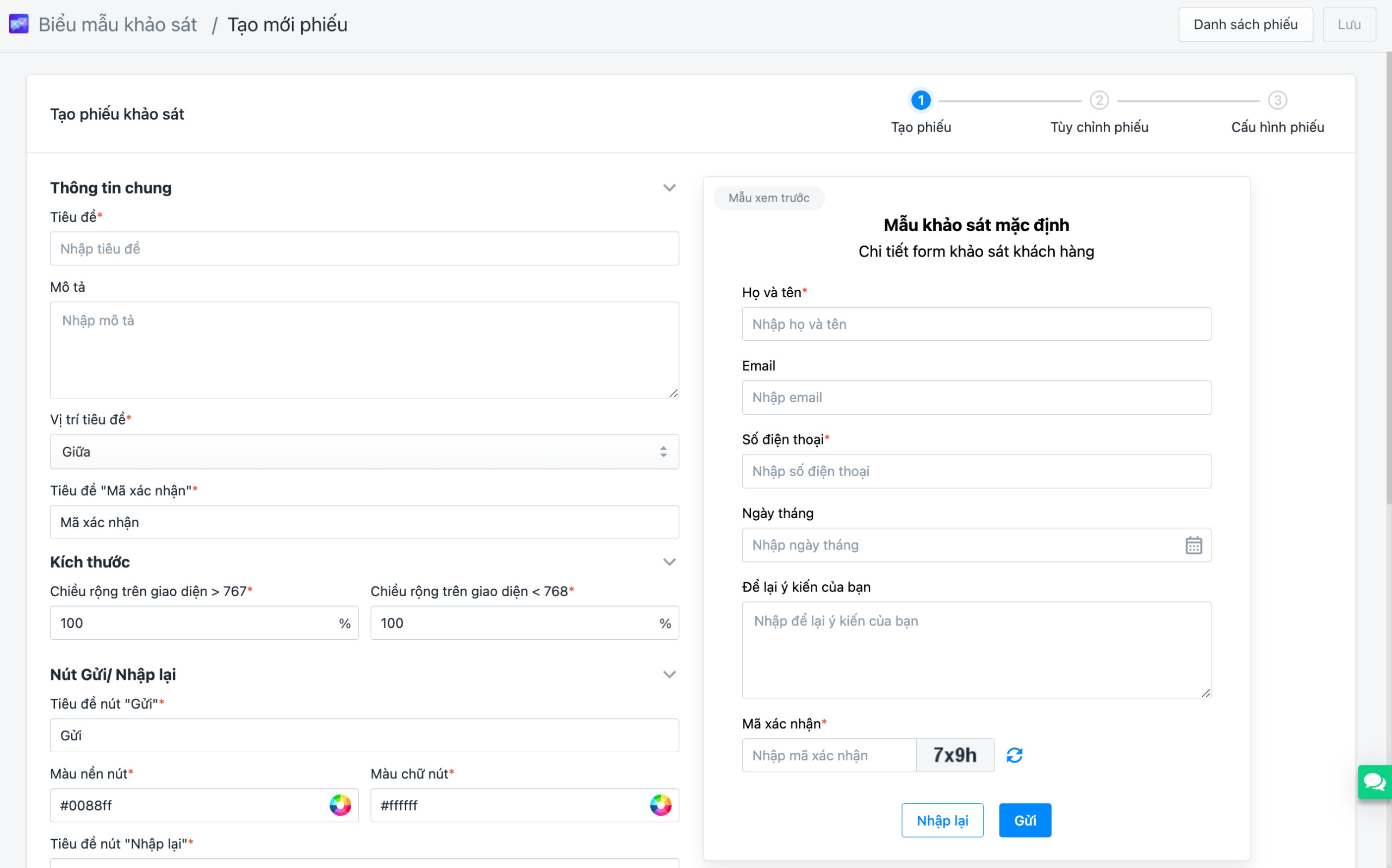 Ứng dụng biểu mẫu khảo sát