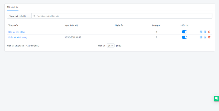 Ứng dụng biểu mẫu khảo sát