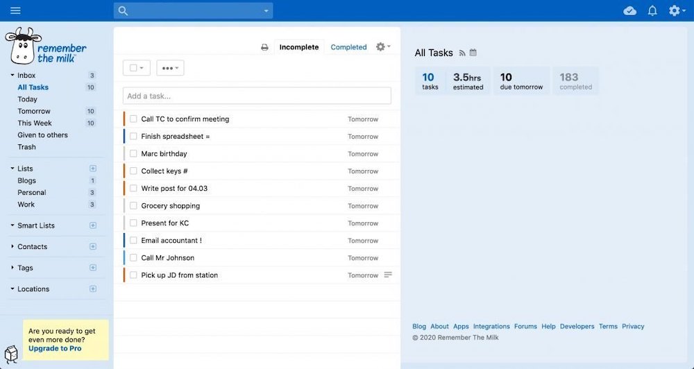 App quản lý thời gian Remember The Milk