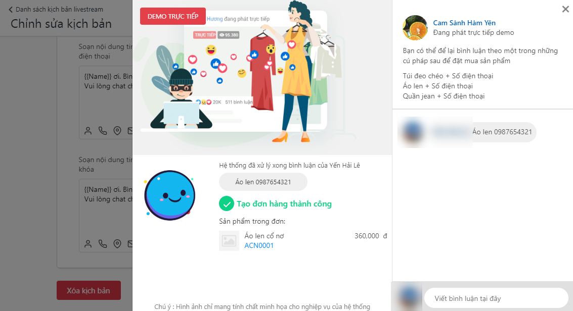 xem demo kịch bản livestream trước khi kích hoạt