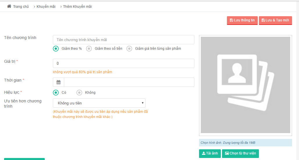 Tạo chương trình khuyến mãi cho gian hàng Tạo chương trình khuyến mãi cho gian hàng