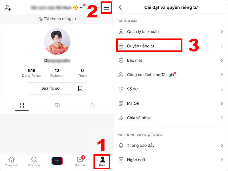 Thiết lập tài khoản TikTok ở chế độ công khai