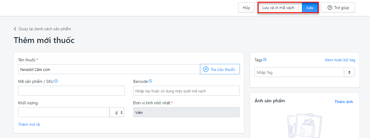 lưu dữ liệu thuốc