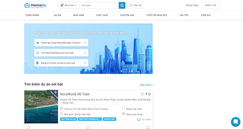 Trang web đăng tin bất động sản Homedy.com