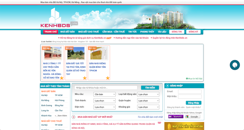Trang web đăng tin mua bán nhà đất Kenhbds.vn