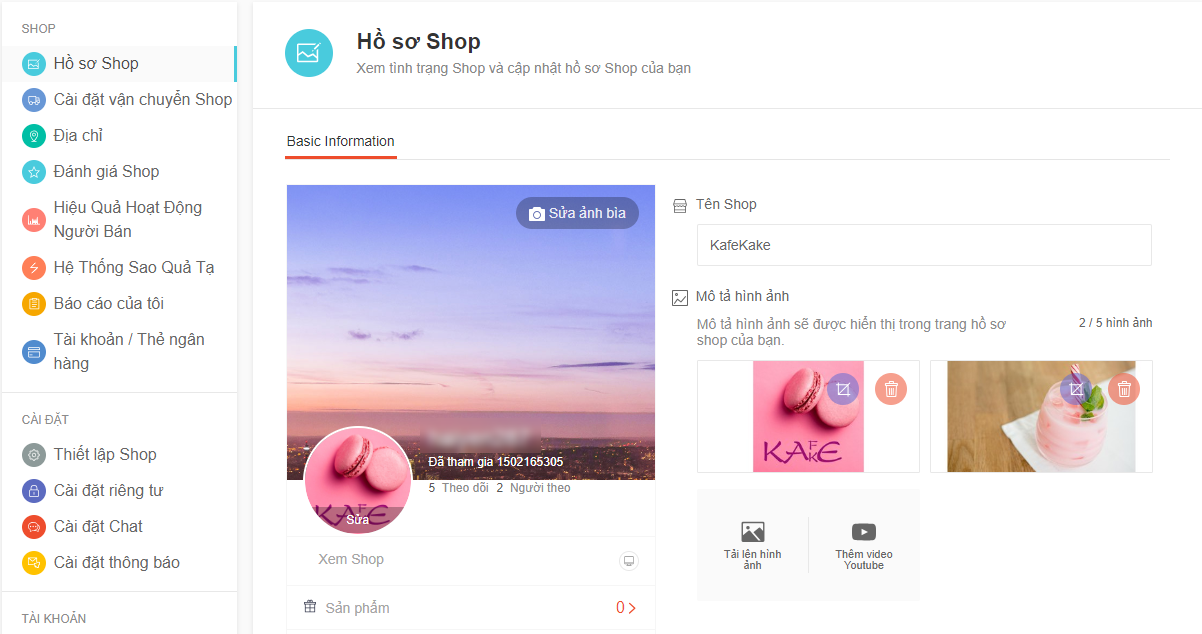 Thiết lập gian hàng trên shopee