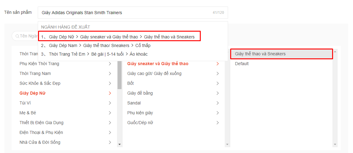 Chọn ngành cho sản phẩm