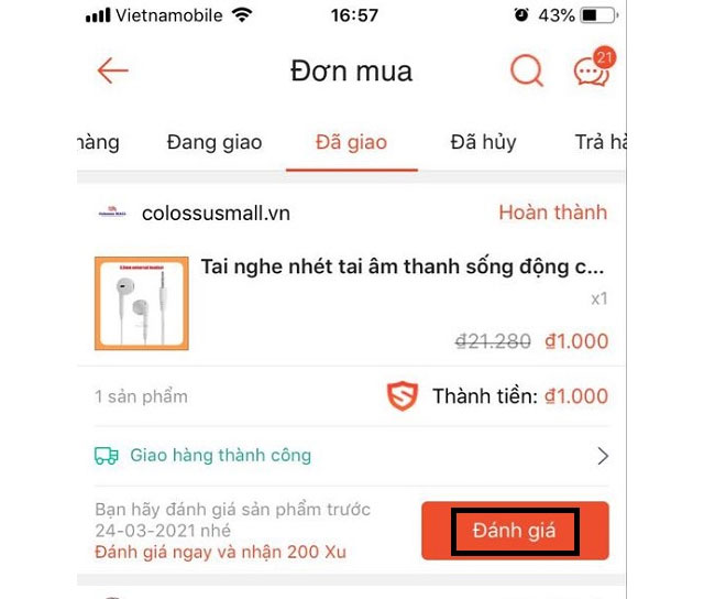 cách đánh giá sản phẩm trên Shopee