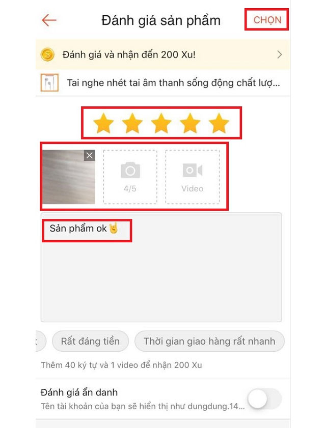 cách đánh giá sản phẩm trên Shopee