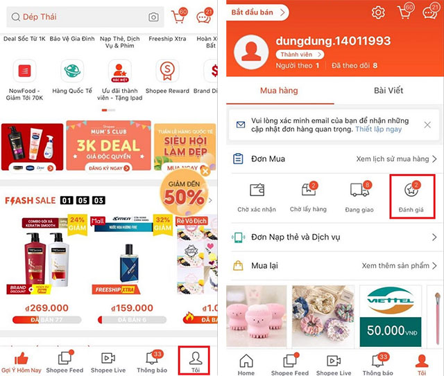 cách đánh giá sản phẩm trên Shopee