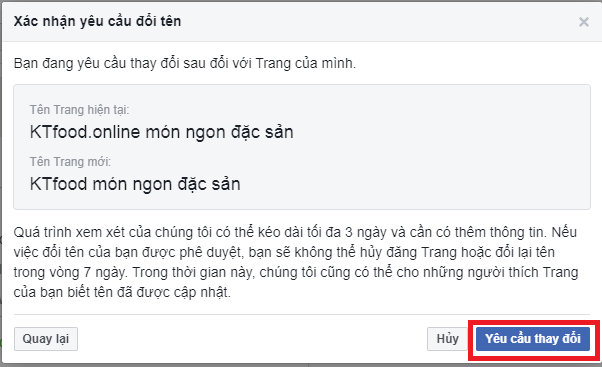 đổi tên fanpage
