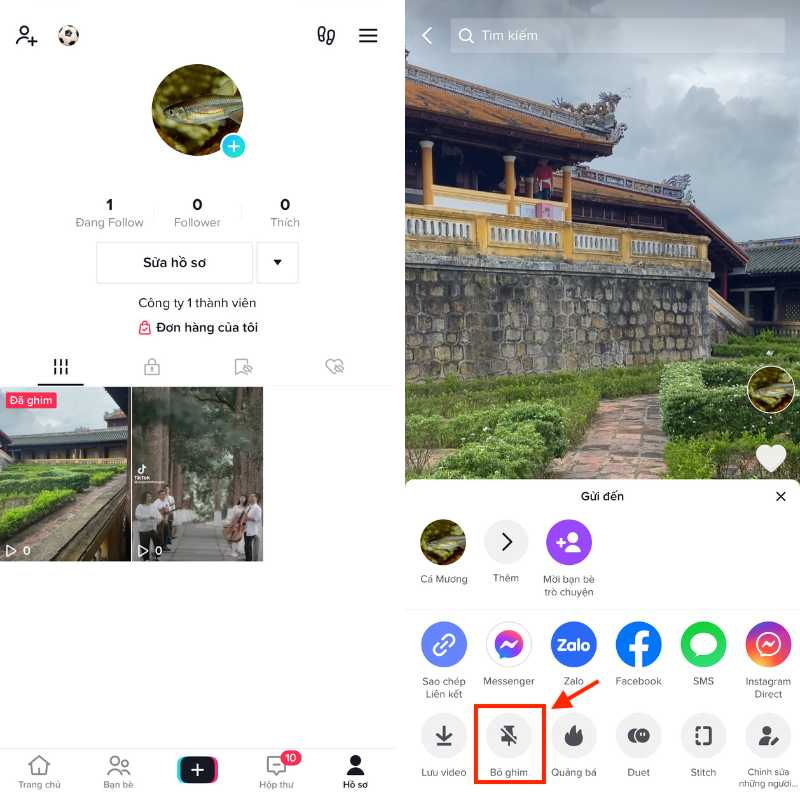 Ghim video trên TikTok xong có gỡ được không?