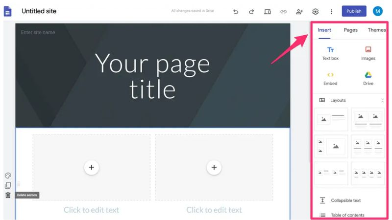 Các bước lập website trên Google Sites.