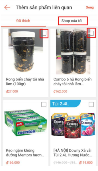 Thêm sản phẩm để livestream shoppe