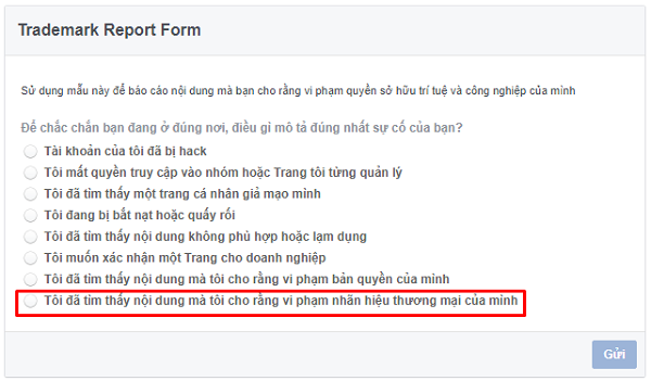 báo cáo facebook giả mạo