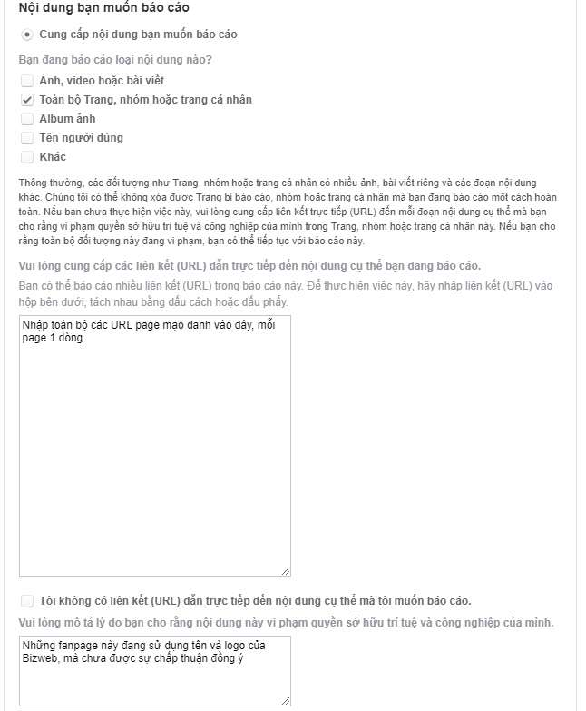 báo cáo facebook giả mạo