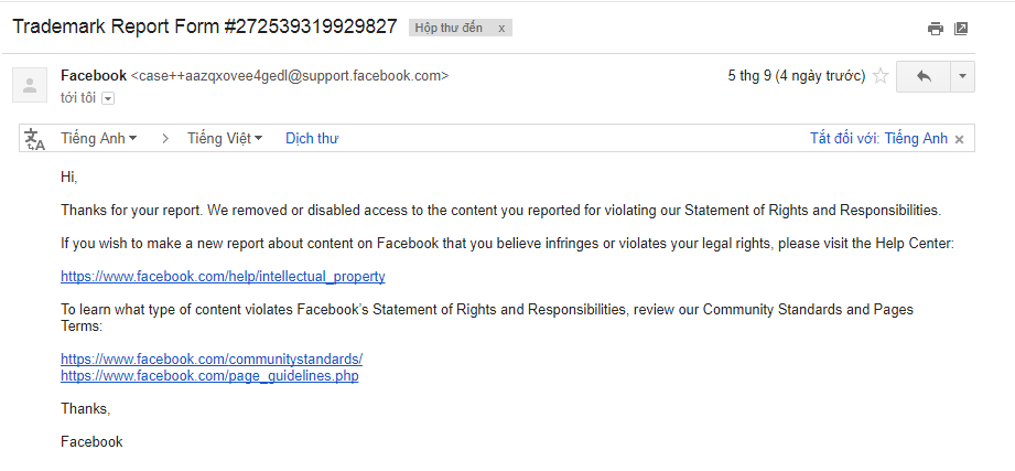 báo cáo facebook giả mạo