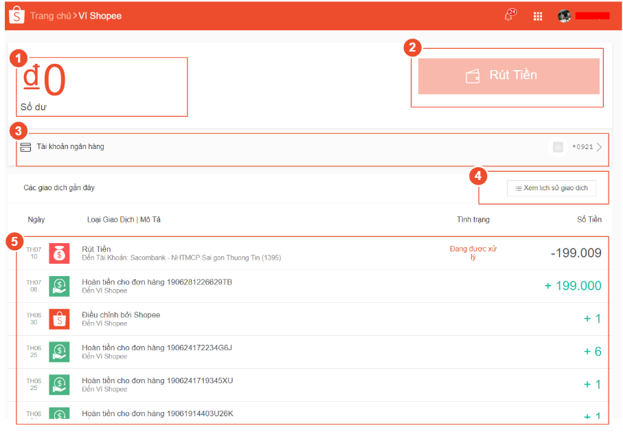 cách rút tiền từ ví Shopee