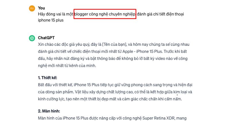 Để Chat GPT nhập vai cụ thể.