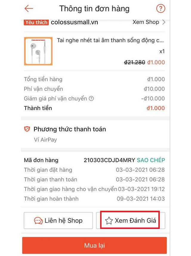 cách sửa đánh giá sản phẩm trên Shopee