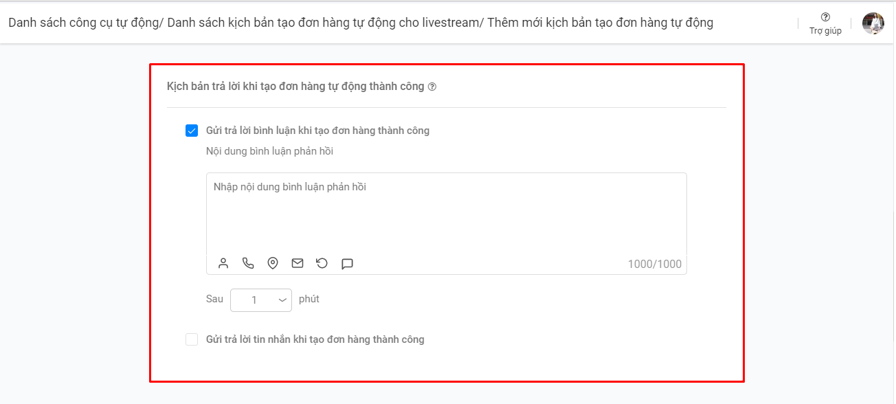 kịch bản trả lời tự động