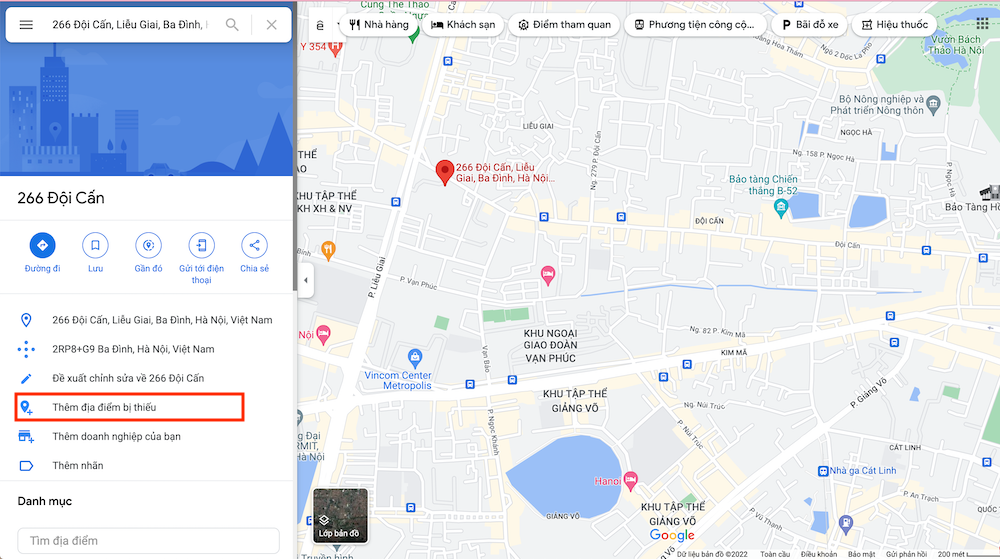 Sử dụng tính năng thêm địa chỉ bị thiếu