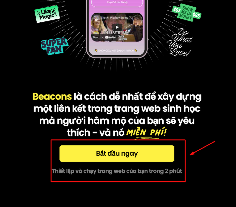 Tạo link bio với Beacons