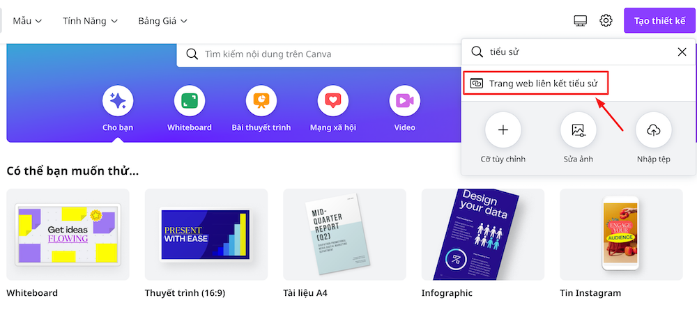 Tạo link bio trên Tiktok bằng Canva
