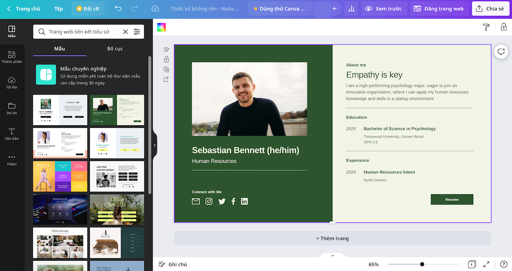Tạo link bio trên Tiktok bằng Canva