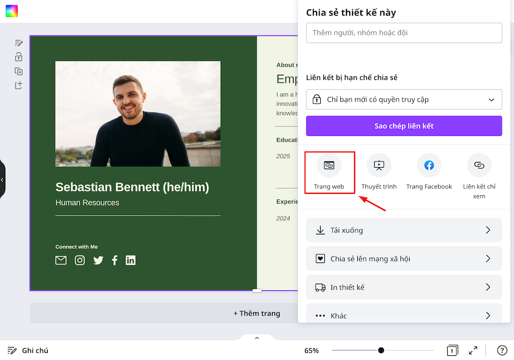 Tạo link bio trên Tiktok bằng Canva