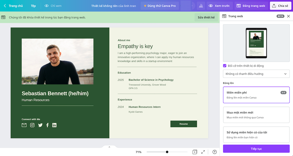 Tạo link bio trên Tiktok bằng Canva