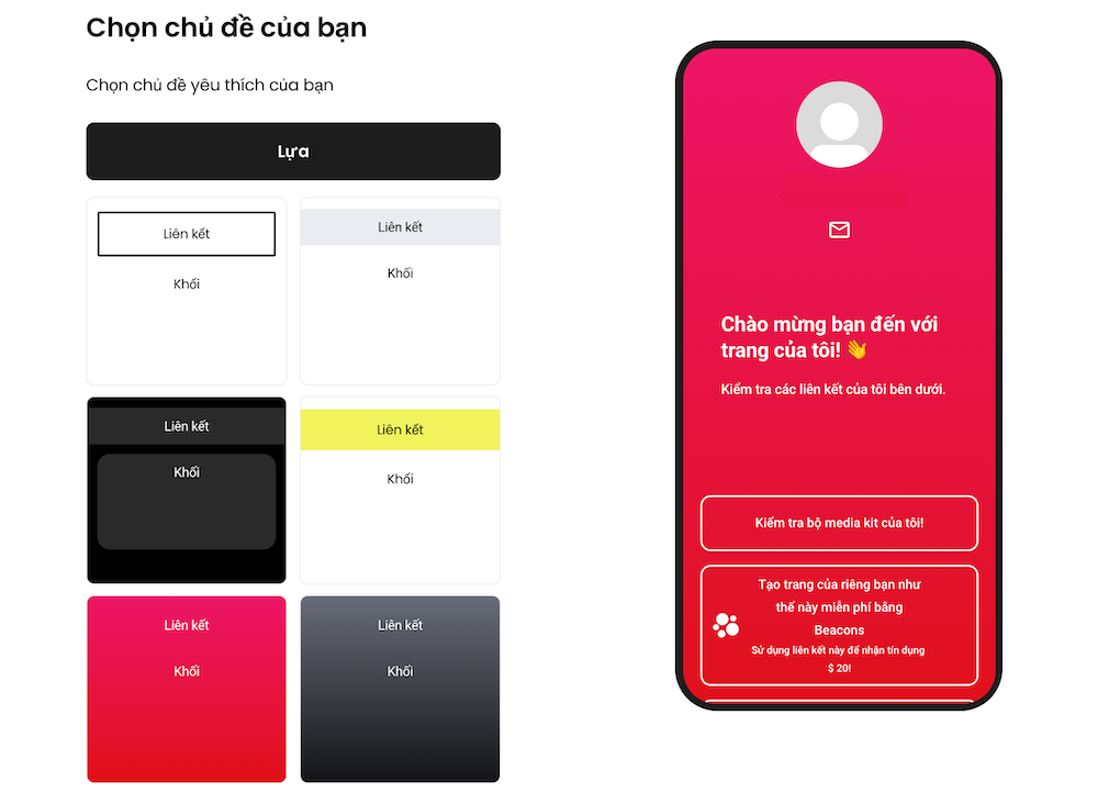Tạo link bio với Beacons