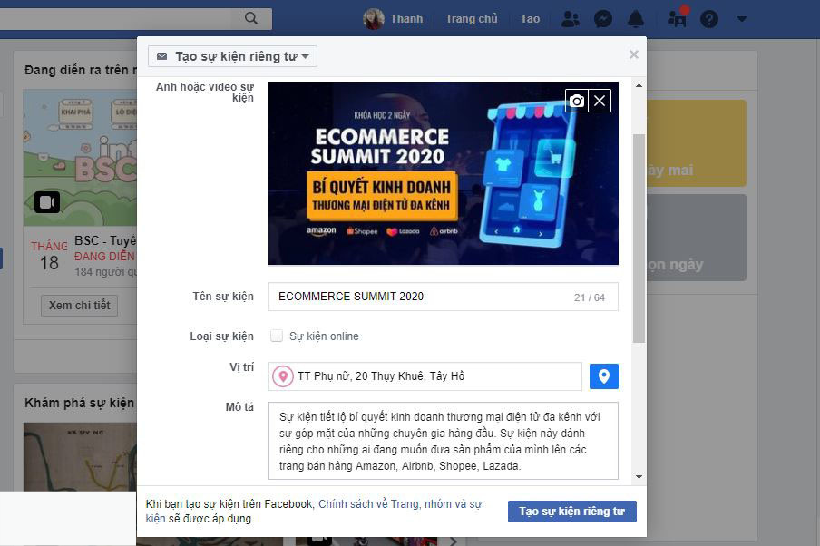 tạo sự kiện trên facebook