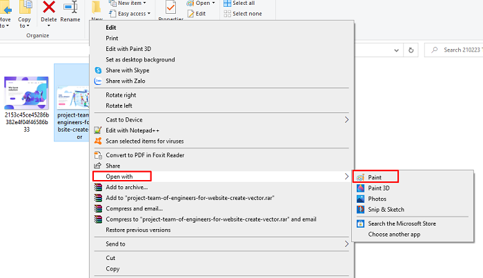 Mở hình ảnh cần thay đổi kích thước với Paint