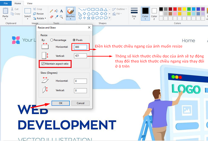Resize kích thước hình ảnh trong Paint