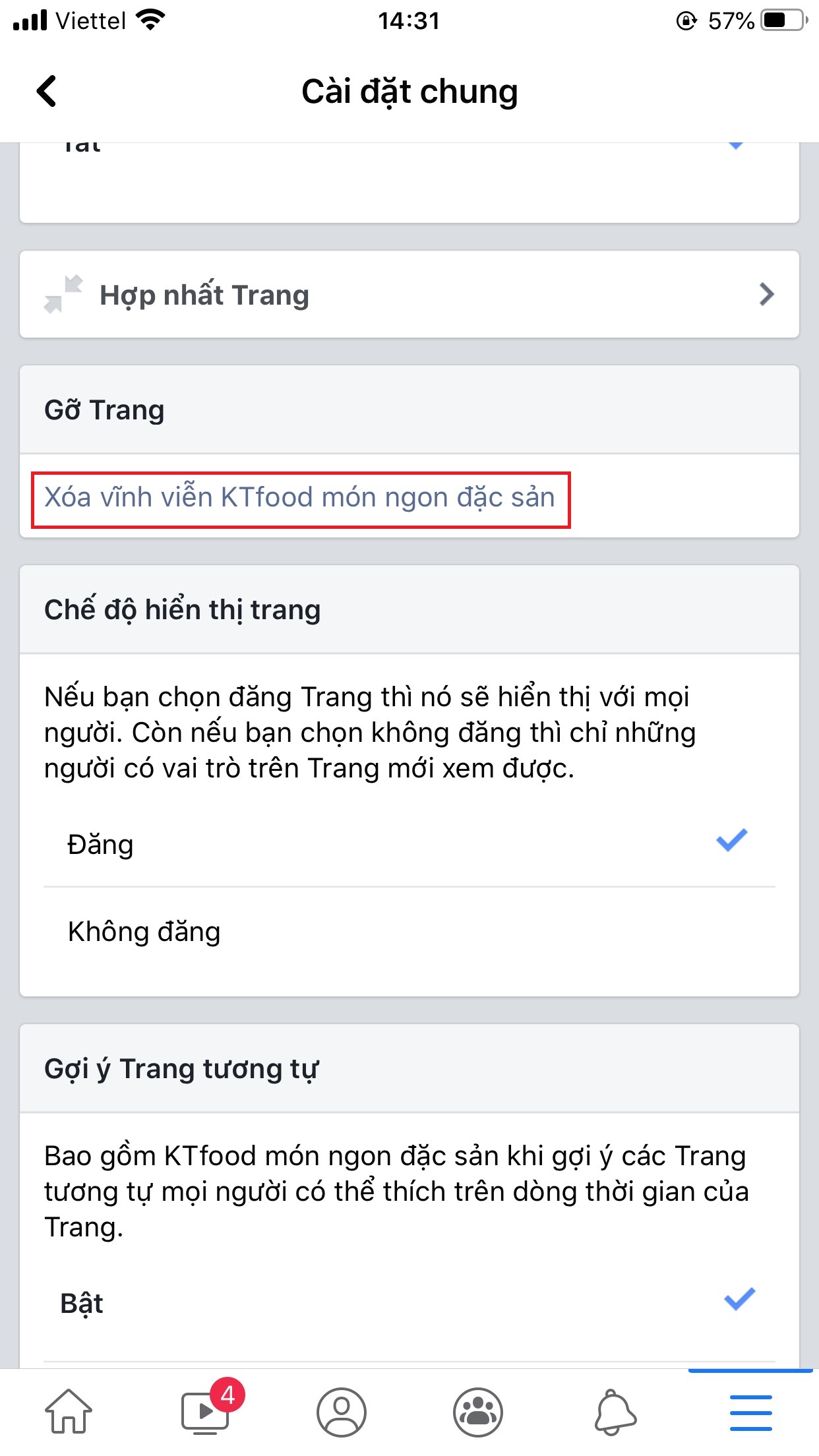 Cách xoá fanpage trên điện thoại iPhone