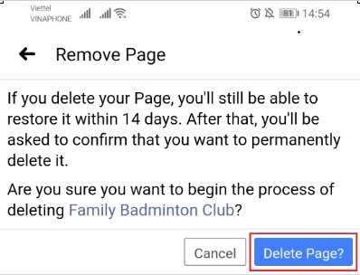 Cách xoá fanpage trên điện thoại Androi