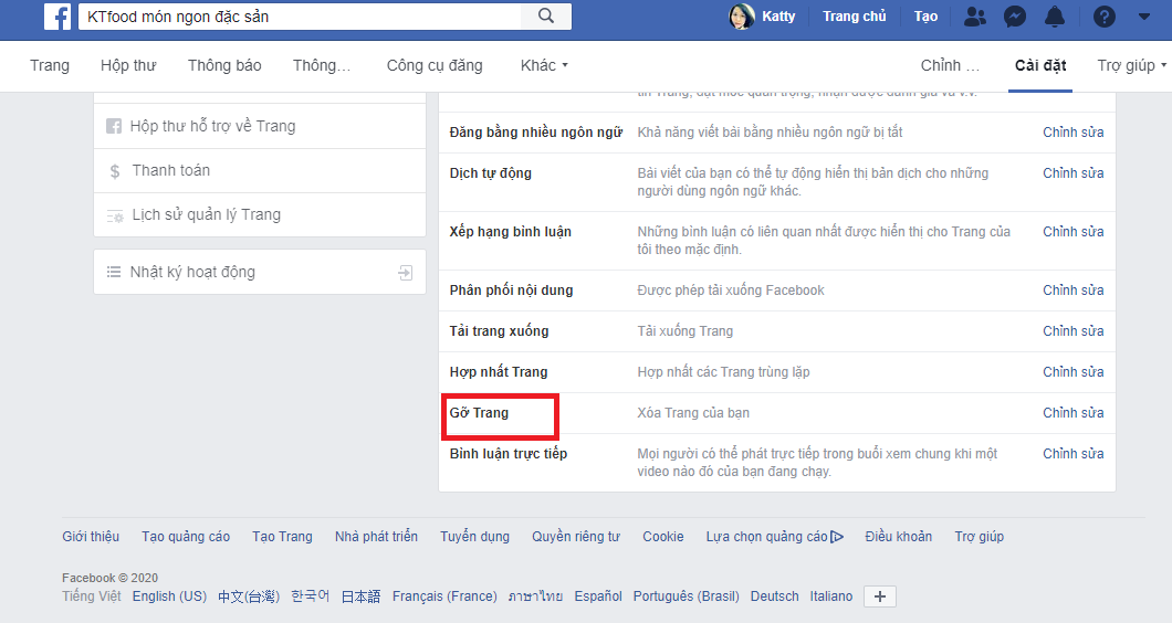 cách xóa Fanpage Facebook nhanh chóng trên PC