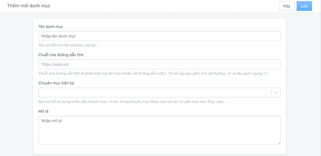 Cách thêm category trên website