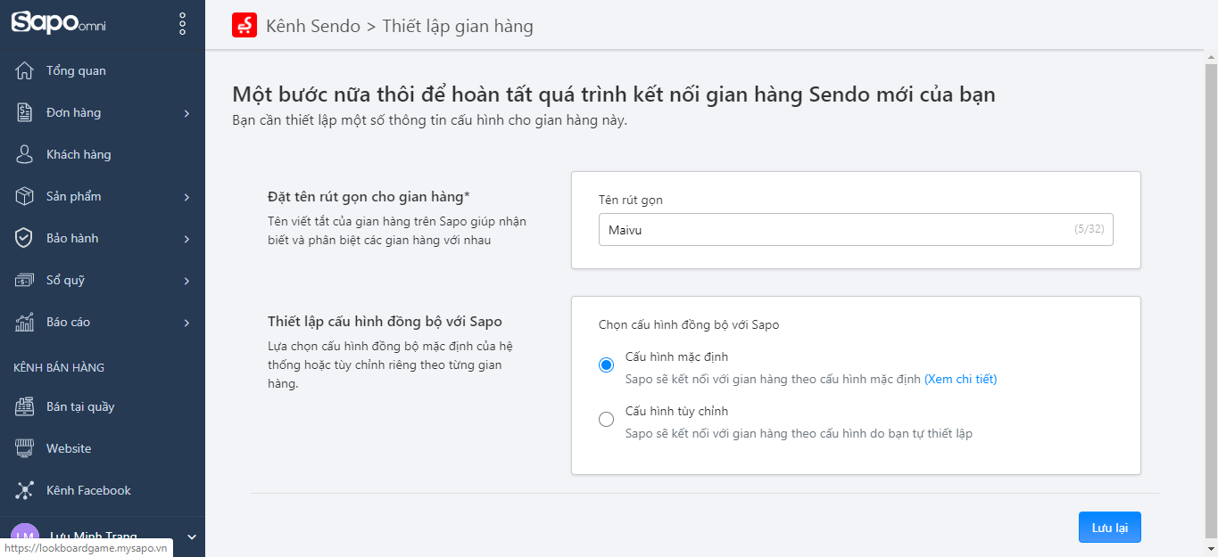Hoàn tất kết nối bán hàng Sendo