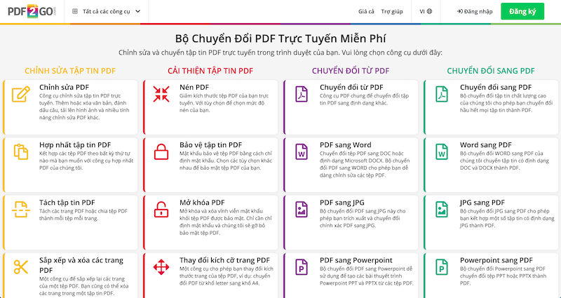 Website chuyển đổi trực tuyến PDF2GO