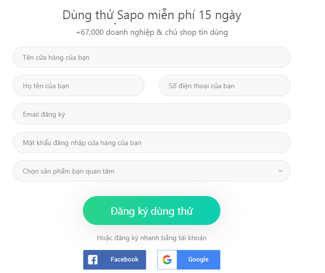 đăng ký dùng phần mềm Sapo