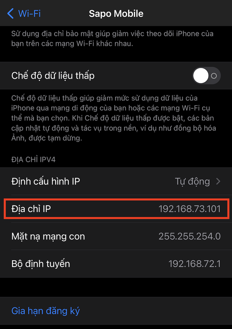 Kiểm tra địa chỉ IP trên điện thoại