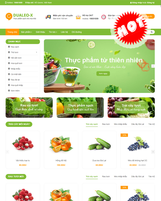 theme website ngành thực phẩm, hoa quả Dualeo-X