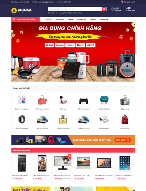 Theme web OneMall kinh doanh đồ điện tử - Sapo web
