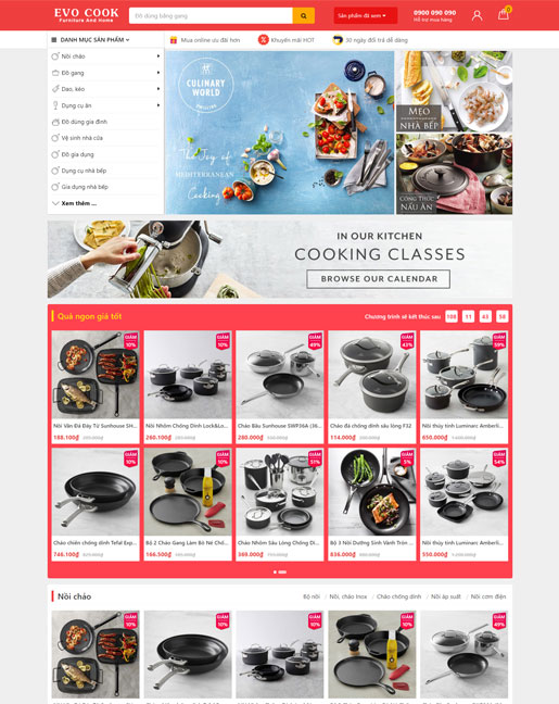 Giao diện website Evo Cook bán dụng cụ gia dụng