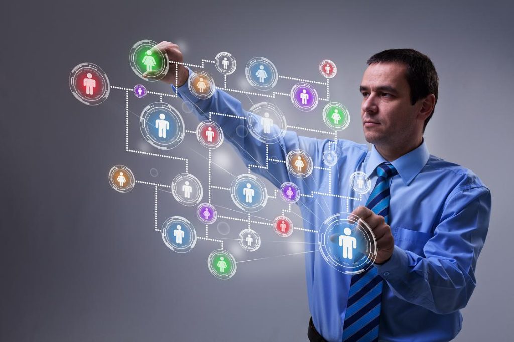 Businessman accessing modern social networking interface